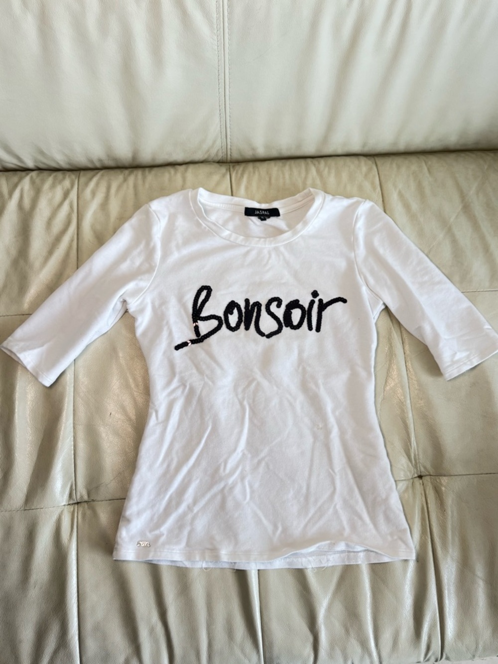 JASPAL White 'Bonsoir' Graphic Scoop Neck Top